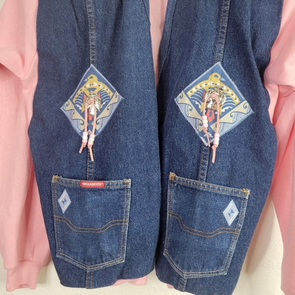 OOAK Pink denim jacket upcycled retro sweater - Picture 4 of 8